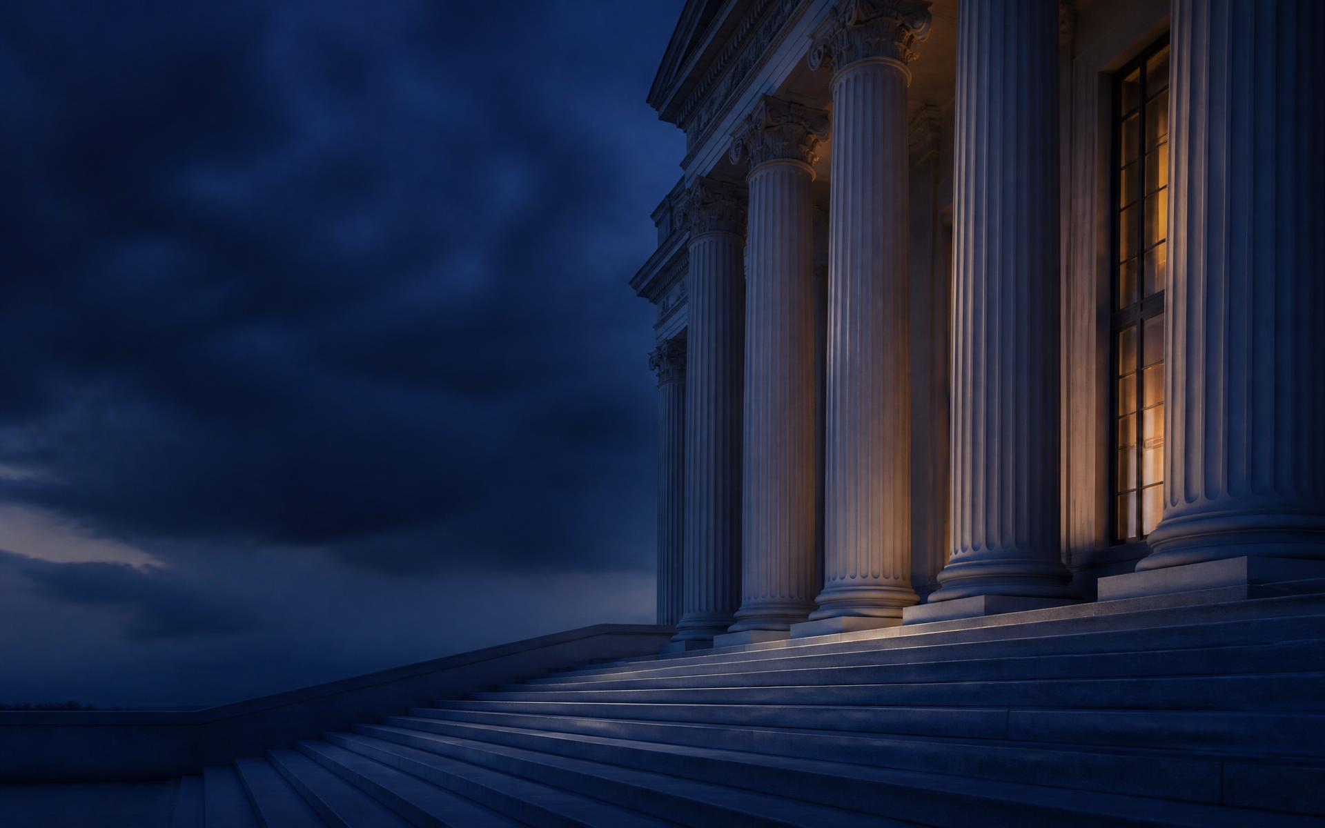 Monumental stone steps at dusk