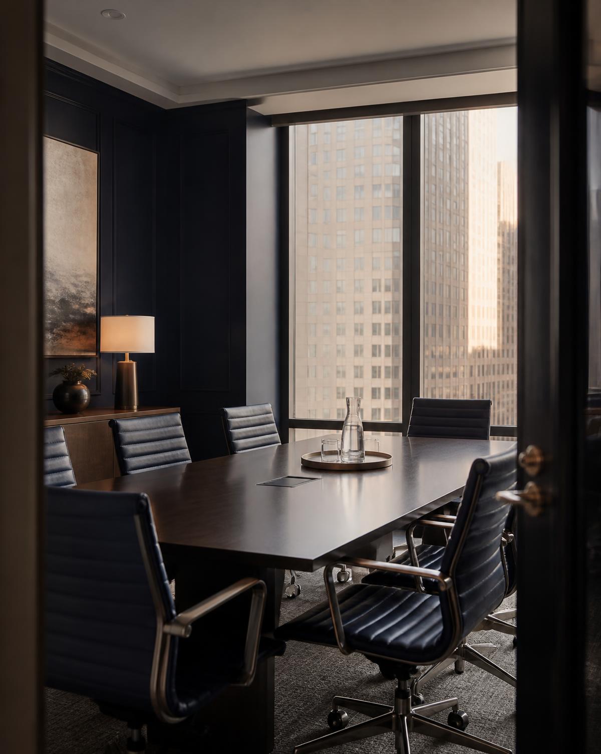 Quiet conference room prepared for a client meeting